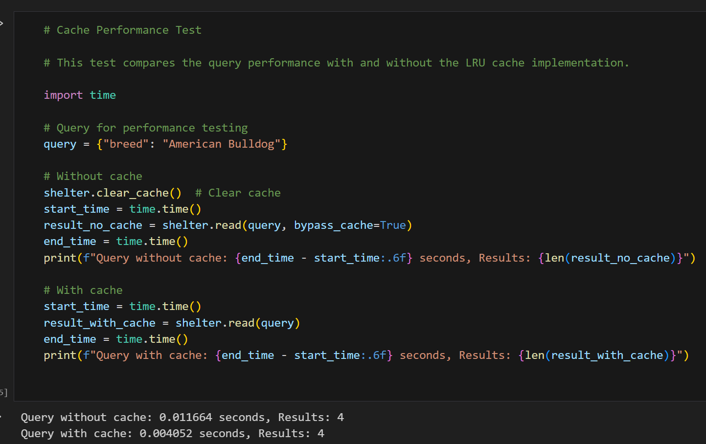 LRU cache Performance Test Implementation