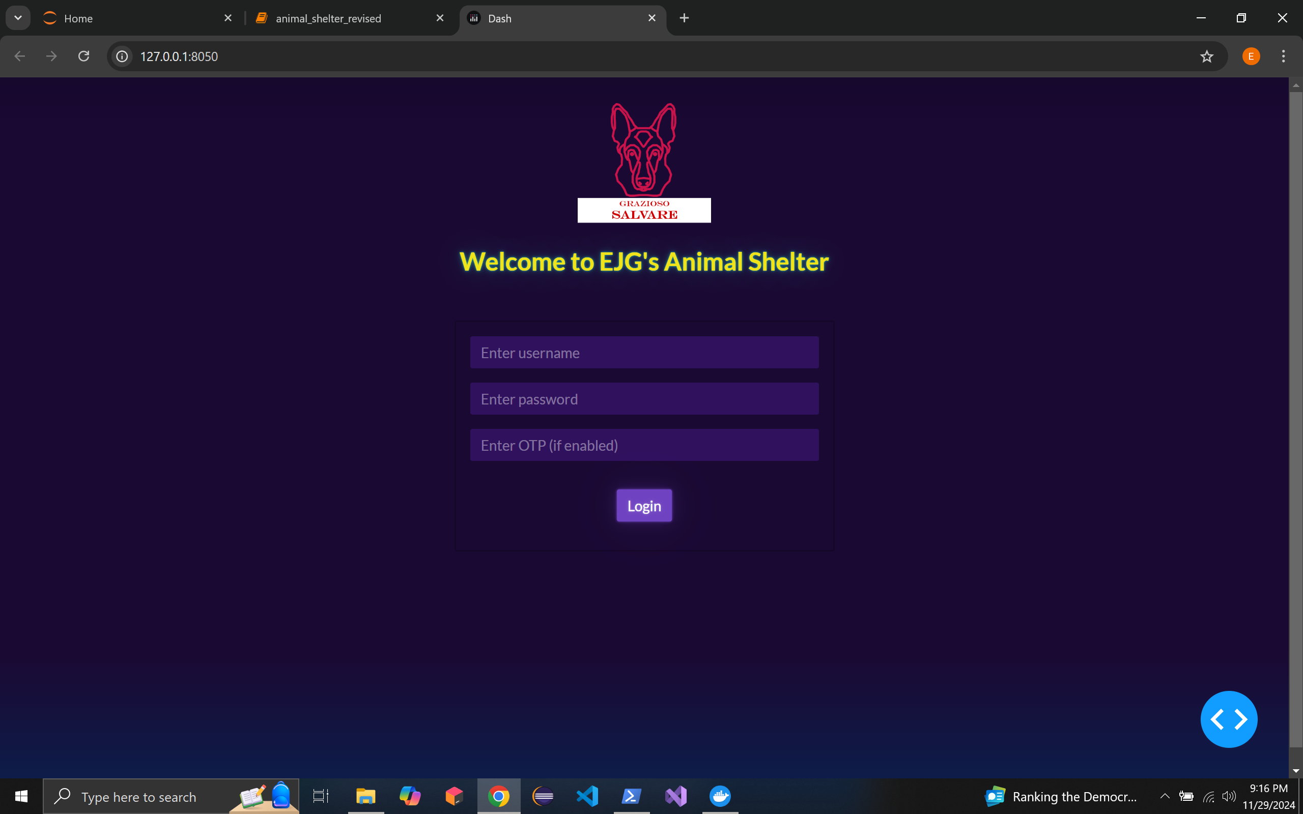Newly created login page